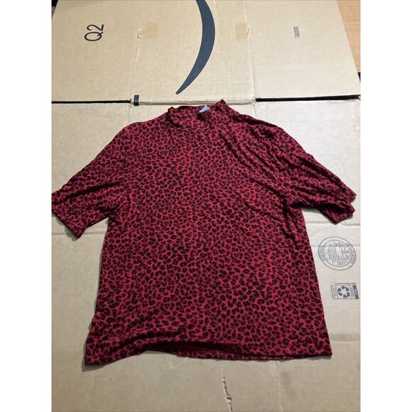 Liz Claiborne Red Animal Print Turtleneck, Cheetah Leopard Print, Stretch Fabric - Picture 1 of 8
